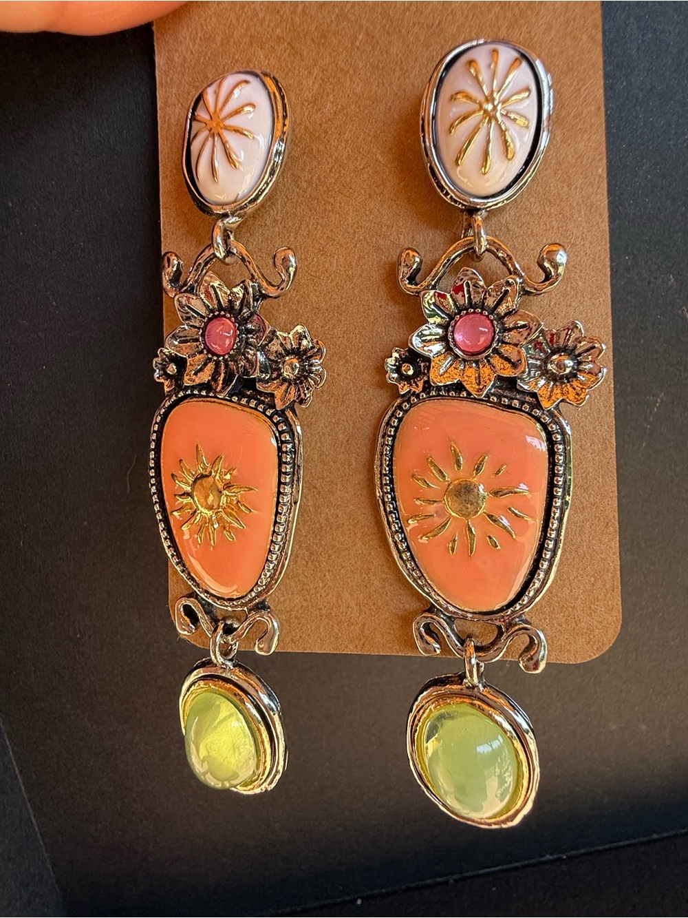 Vintage-Inspired Pink and Green Drop Earrings